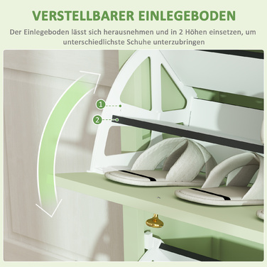 HOMCOM Shoe Cabinet with 2 Flap Shoe Stackers, Shoe Shelf, Shoe Chest for 12 Pairs of Shoes, Shoe Storage for Entryway, Hallway 88 x 30 x 120 cm, Green | Aosom