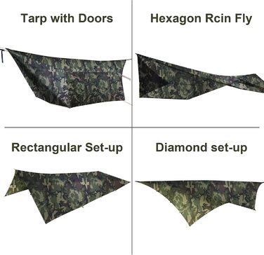 Гамак-тент OneWind Camo 365x295 см: ультралегкий, для кемпінгу, бушкрафту, з підставою та дверима
