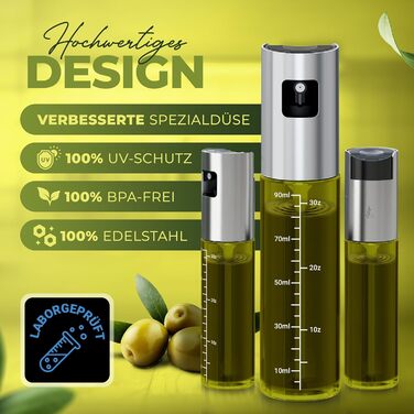 Набір розпилювачів для олії Leisure Life® 2 шт., 100 мл, нержавіюча сталь, захисне скло UV, без BPA, для оливкової олії та здорового приготування (Зелений нефрит & Чорний обсидіан)