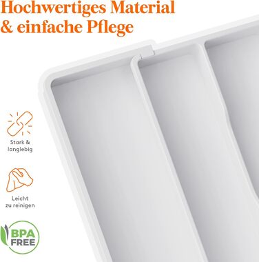 Органайзер для столових приборів Lifewit розсувний для шухляди, 33-57 x 38 x 5 см, білий. Підставка для ножів та виделок, пластик.