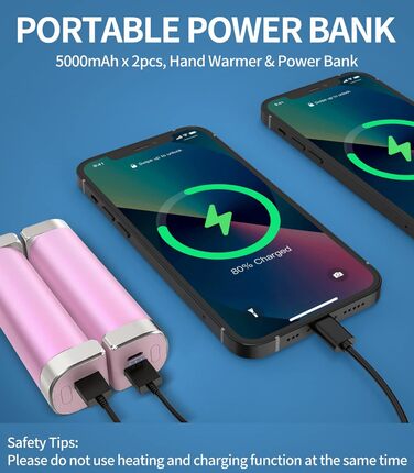 Електричні грілки для рук 5000mAh (2 шт.) - багаторазові, для дітей та дорослих, для активного відпочинку, рожеві