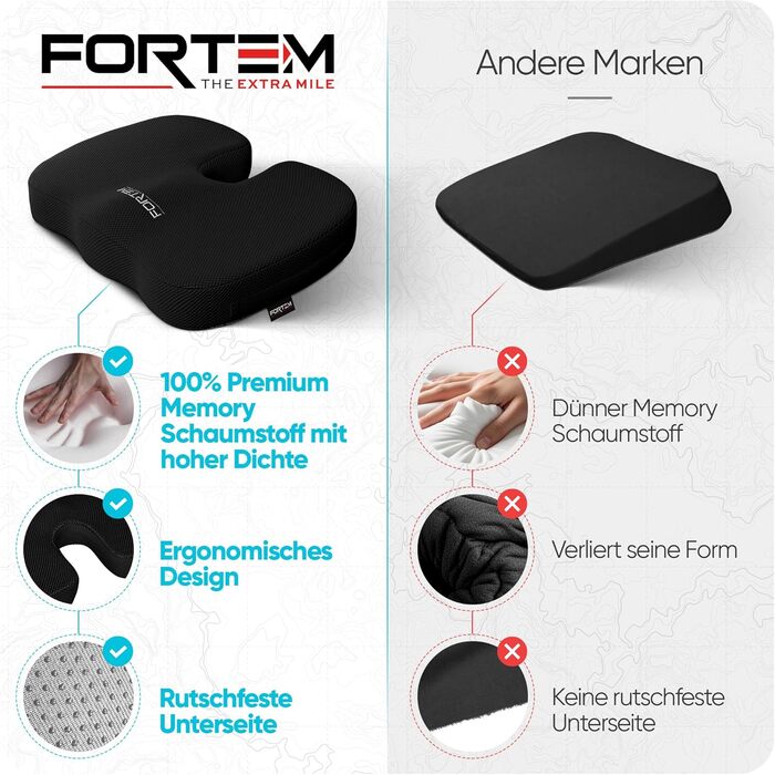 Крісло-подушка FORTEM: м'який, зручний наповнювач Memory Foam, протиковзке покриття, для офісу, ігрового крісла, авто, комп'ютерного крісла, чорний, сітчаста тканина
