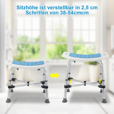 Стілець-таблетка Sonnewelt для душу, 7-рівнева регулювання висоти 41-56 см, антиковзні ніжки, стабільний, з U-подібним гігієнічним вирізом, подвійне посилення