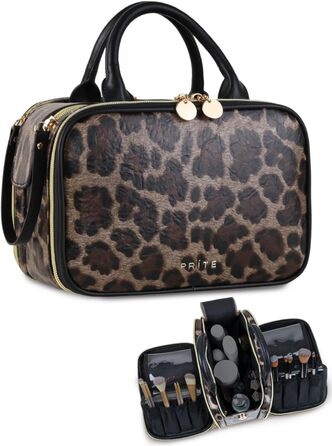 Косметичка-органайзер велика, водонепроникна, з ручкою та кількома відділеннями (Leopard, M)