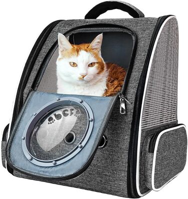 Рюкзак-переноска для котів та собак PENCCOR, розширюваний, сірий. Зручний рюкзак-транспортер для подорожей з домашніми тваринами. Дихаючий рюкзак для великих котів та маленьких собак.