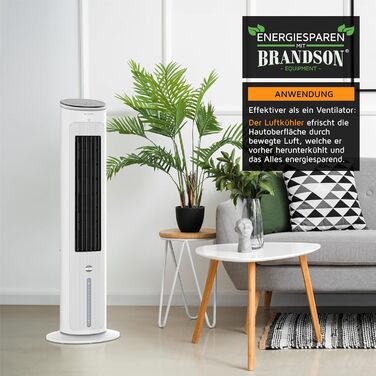 Brandson Вентилятор з водяним охолодженням 5-в-1: Повітряний охолоджувач, мобільний кондиціонер без шланга, тихий, 4.7л, білий (102 см)
