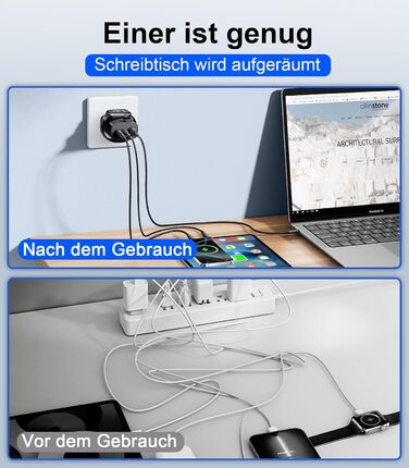 Зарядний пристрій 4-в-1 для Apple Watch та iPhone: 40W USB-C, швидка зарядка PD, сумісний з Apple Watch 10/9/8/7/6/Ultra/SE, iPhone 17/16/15 Pro Max, iPad, AirPods (білий)