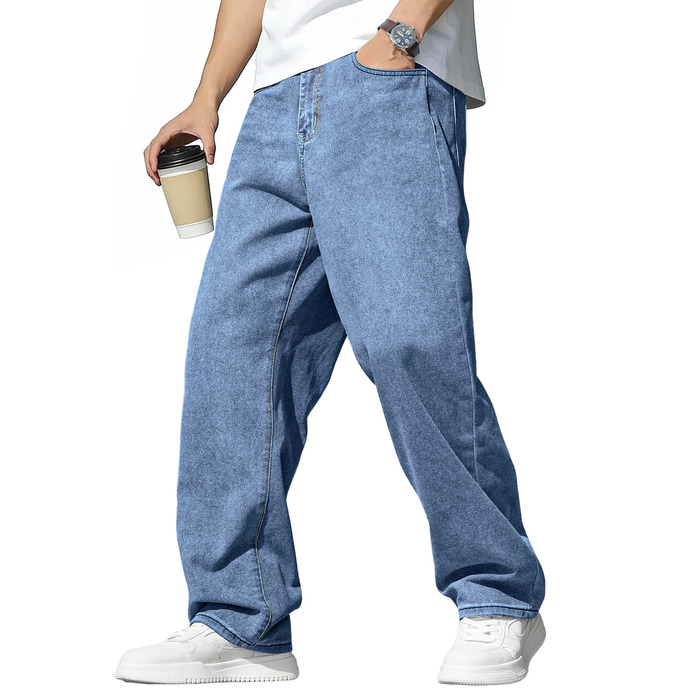 Джинси чоловічі JMIERR Baggy широкі, еластичні, вінтаж Y2K, блакитні XL