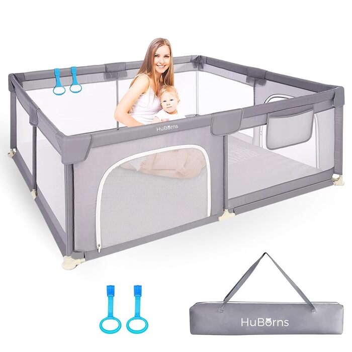 HuBorns - Playpen Baby 120x120cm, Non-Slip, Safe and Stable Baby Playard with CE Certification, Baby Playpen for Playing and Easy to Clean, 2 Rings Included