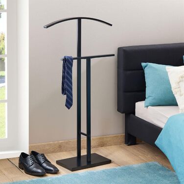 IDIMEX Metal Butler Scott, lacquered - elegant valet with trouser press, beautiful lady's valet with clothes hanger (Black)