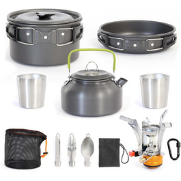 Набір кухонного посуду для кемпінгу 12 предметів: каструлі, сковорідки, чайник | Кухонний набір для відпочинку на природі