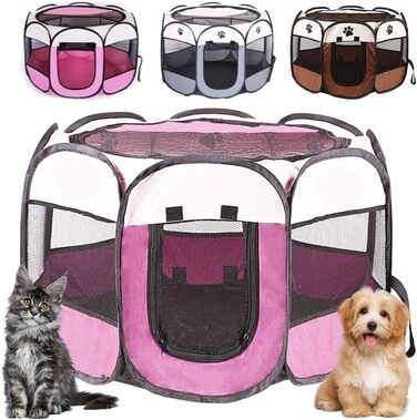 Клітка-загон для собак та цуценят, складана, 73x73x43 см, рожева