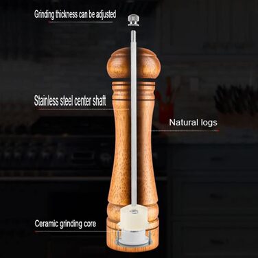 Salt and pepper mill set, wooden pepper mill, salt and pepper mill set, manual mills, solid with adjustable ceramic grinding mechanisms, 2 pieces, 8 inches (I 2 Vintage Colors)