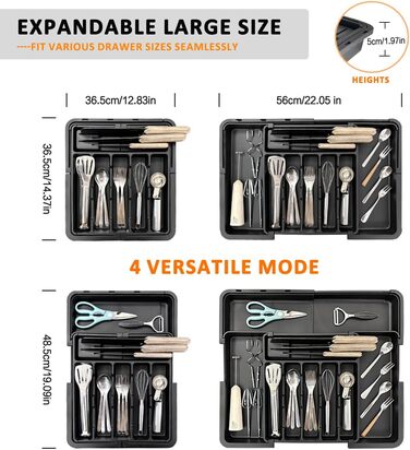 Органайзер для столових приборів ZHUlYIWIN в шухляду, прозорий пластиковий, з регульованими секціями та тримачами для ножів