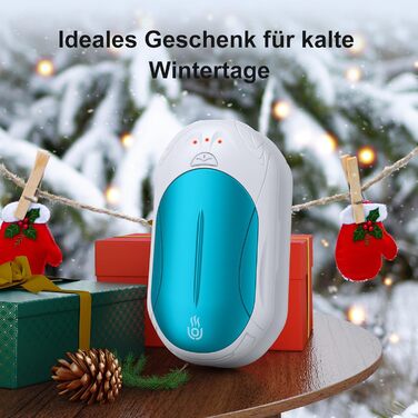 Електричний грілка для рук 2-в-1 OUTJUT 6000mAh, USB, акумулятор, 20 годин роботи, 3 режими нагріву, швидкий нагрів, для спорту на відкритому повітрі, подарунок на Різдво (4-блакитний та білий)