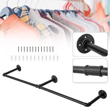 Wall-Mounted Clothes Rack 200cm Pipe Clothes Rail Industrial Style Wall Hangers Detachable Metal Clothes Rod Wardrobe Rail Bedroom for Hallways Living Room Bedroom