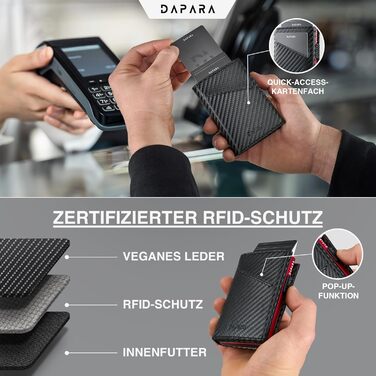 Чоловічий гаманець DAPARA: тонкий, з відділом для монет та RFID-захистом, вміщує 12 карт, карбоновий червоний колір