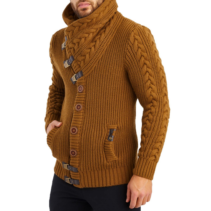 Чоловічий светр Leif Nelson з коміром-шарфом, Slim Fit, зимовий/літо, модель LN7080, колір Camel,Розмір: M