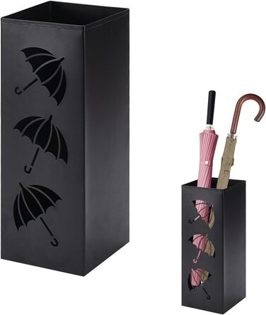 Metal Umbrella Stand - Creative Design, 17x17x43cm - Home, Office, Hotel & Commercial Use - Square, Durable, Black