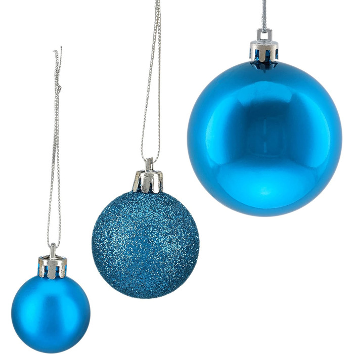 Relaxdays Christmas Baubles, Set of 100, Christmas Decorations, Matte, Glossy, Glittering, Christmas Tree Balls, 3, 4 & 6cm, Petrol Blue, Petrol