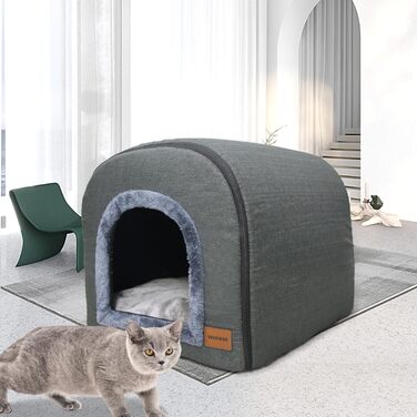 Кігтеточка-будиночок для котів з плюшем, 50x42x42 см, темно-сірий