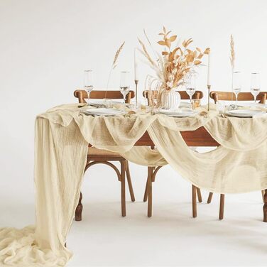 6Pack Beige Cheesecloth Table Runner, Rustic Gauze Table Runner, 90x300cm Cheesecloth Gauze Table Runner, Cheesecloth, Boho Table Runner for Wedding, Birthday, Party (Beige)