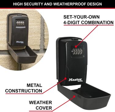 Master Lock Wall Mounted Key Safe - Outdoor Key Lock Box - 11.9 x 8.5 x 3.6 cm