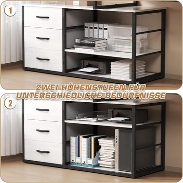 TRIUMPHKEY L-Shaped Desk with 3 Drawers & Storage - Reversible Corner Desk with USB Charging Ports & Outlets - White & Grey (140 x 105 x 75 cm)