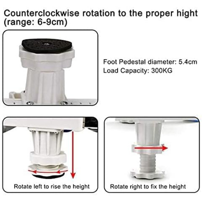 DEWEL Washing Machine Base, Bear Load 300kg, Adjustable Washing Machine Pedestal for Refrigerator, Dryer, Freezer, Length 43-67cm, Height 10-13cm