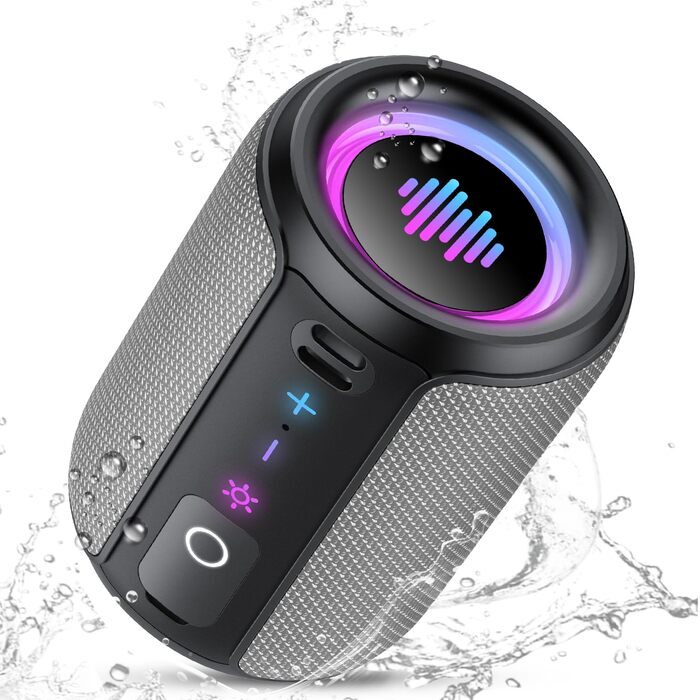 Bluetooth колонка 15W, портативна, 12 год автономії, IPX7 водонепроникна, сіра - для спорту, вечірок, подорожей