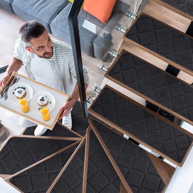 Килимки на сходи YISUN 15 шт., самоклейні, антиковзні, 20x65 см (Сірий/Чорний), для дітей, літніх людей та собак, для внутрішнього та зовнішнього використання