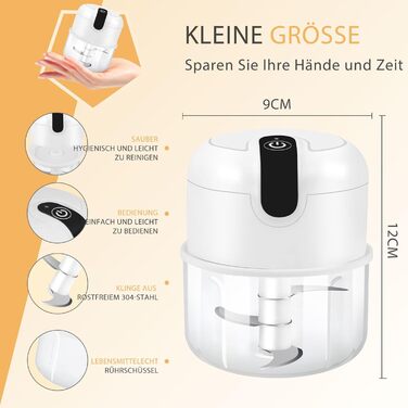 Електричний міні-подрібнювач EasySpeed Zerkleinerer: 250 мл, для м'яса, овочів, дитячого харчування, кемпінгу, USB-C зарядка, білий