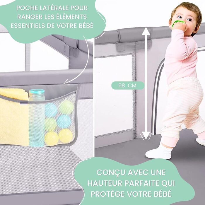 HuBorns - Playpen Baby 120x120cm, Non-Slip, Safe and Stable Baby Playard with CE Certification, Baby Playpen for Playing and Easy to Clean, 2 Rings Included