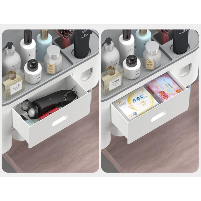 Toothpaste Dispenser Bathroom Toothbrush Holder Set, Wall-Mounted Toothbrush Holder with Double Automatic Toothpaste Dispenser, 3 Cups and Drawer for Bathroom