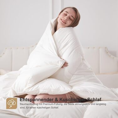 DWR Down Comforter 220x240cm, medium all-season duvet 100% organic cotton, transitional duvet 220x240cm, down and feather comforter, Oeko-TEX certified, White King / 220 x 240 cm White / All-season duvet