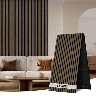 Акустична стінова панель з натурального шпону Темний дуб, 240x60x1.8 см, набір 3 шт. для дому, офісу та студії