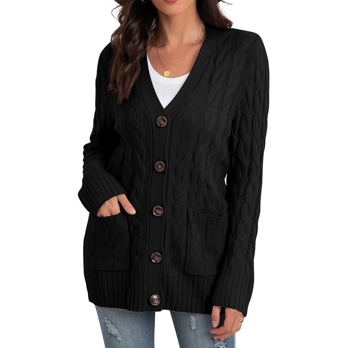 Жіночий в'язаний кардиган GRECERELLE з кишенями, довгий, елегантний, великого розміру, чорний, для осені/зими/весни