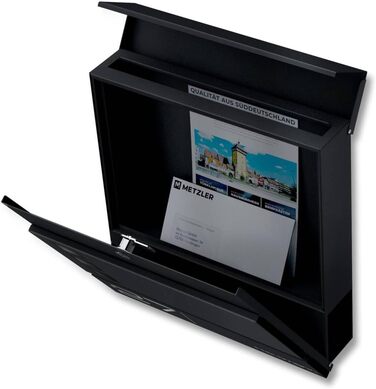 Поштова скринька Metzler Cube антрацит RAL 7016 з лазерним гравіруванням адреси та номера будинку, з відділенням для газет, вікном. Розмір 37x37x10.5 см