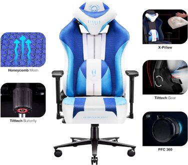 Ігрове крісло Diablo X-Player 2.0 Frost White, тканинне, ергономічне, 3D підлокітники, подушки для шиї та попереку, широка сидушка, вага до 150 кг, офісне/геймерське крісло, розмір L