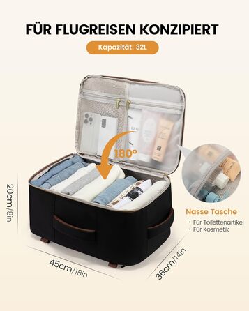 Рюкзак для ручної поклажі Ryanair LOVEVOOK 45x36x20, 32L, Anti-Diebstahl, для жінок та чоловіків, підходить для Eurowings, Wizz Air, чорний+бежевий+каштановий