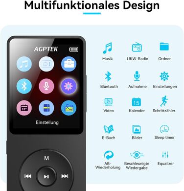 MP3 плеєр AGPTEK 32GB Bluetooth 5.3, 1.8