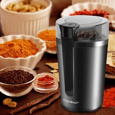 Електрична кавомолка Aigostar, 200W, без BPA, регулювання помелу, для кави, горіхів, спецій, зерна, чорна