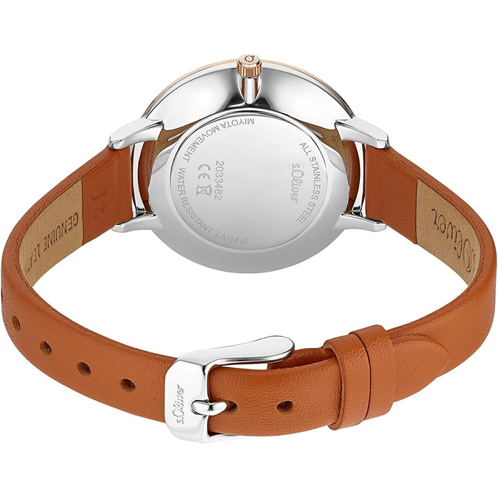 Годинник наручний s.Oliver для жінок, кварцовий, аналоговий, з шкіряним ремінцем, водостійкий, у подарунковій коробці (IP рожеве золото / блакитний)