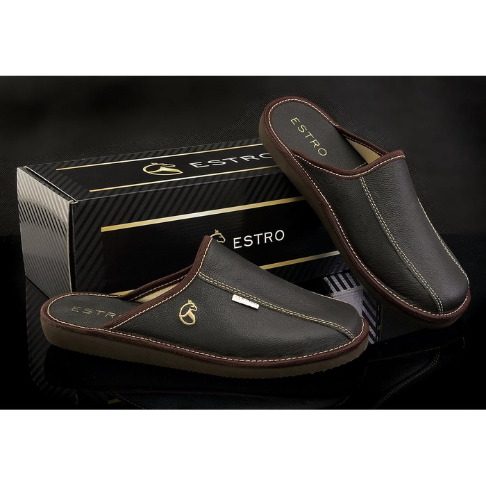 Чоловічі халапи Leder Estro - халапи для дому, чоловічі пантофі, сліпони, халапи Estro, 44 EU, Коричневий