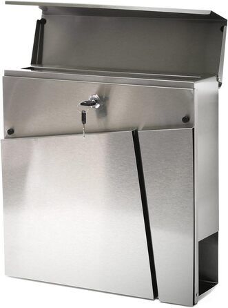 Поштовий ящик Wiltec Designer V23 з нержавіючої сталі 370x102x370 мм, настінний, з замком та відділенням для газет