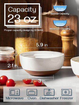 Набір мисок DOWAN для мюслі, супів та салатів, 6 шт, 680 мл (білий та коричневий)