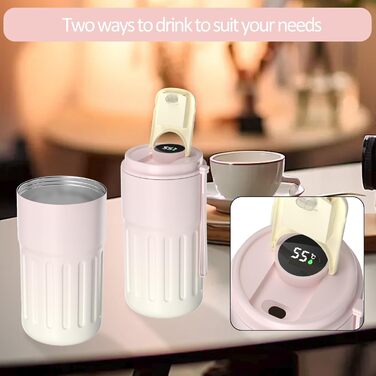 Термокружка для кави HomeAlexa з цифровим дисплеєм, 410 мл, нержавіюча сталь 316, ізольована, з кришкою, не протікає