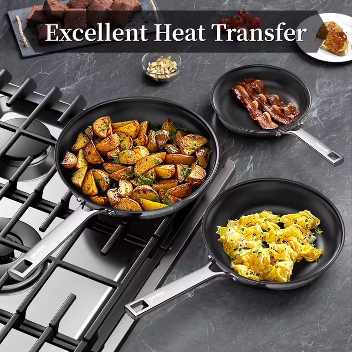 Innerwell Titan Ceramic Frying Pan 28 cm, Induction Pan with Lid, Stainless Steel Pan with Non-Stick Coating, Oven-Safe, PFOA-Free, Suitable for All Cooktops, (24cm with Lid, Black)