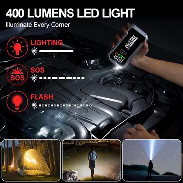 Портативний акумулятор Starthilfe для автомобіля: запуск 12V авто, мотоцикла, вантажівки, SUV з LED-ліхтариком та LCD екраном