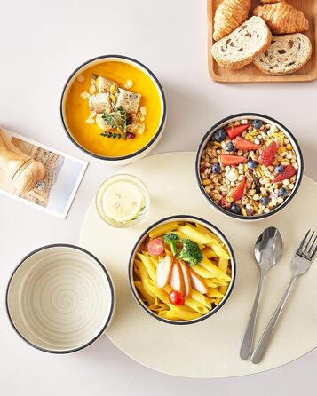 Набір керамічних супових та сервірувальних мисок Vancasso Bonbon з кришкою (4 шт.), бежевий